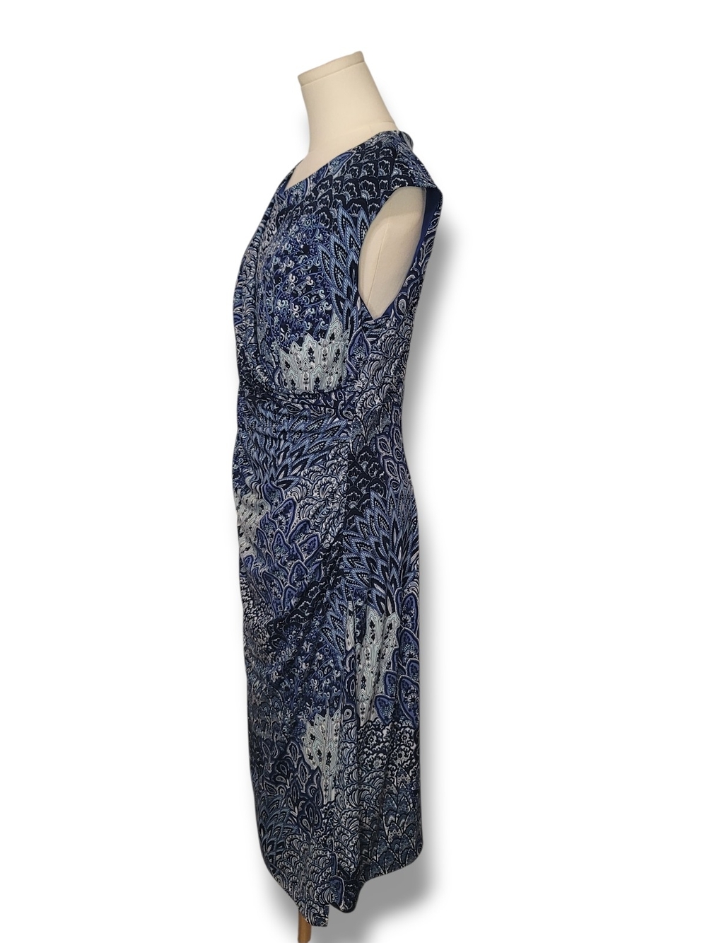CONNECTED APPAREL - Size 14 Blue Patterned Cap Sleeve Dress - Picture 3 of 7